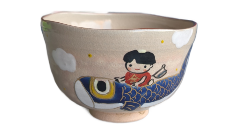 洸祥 色絵 金太郎と鯉のぼりの抹茶茶碗を買取しました